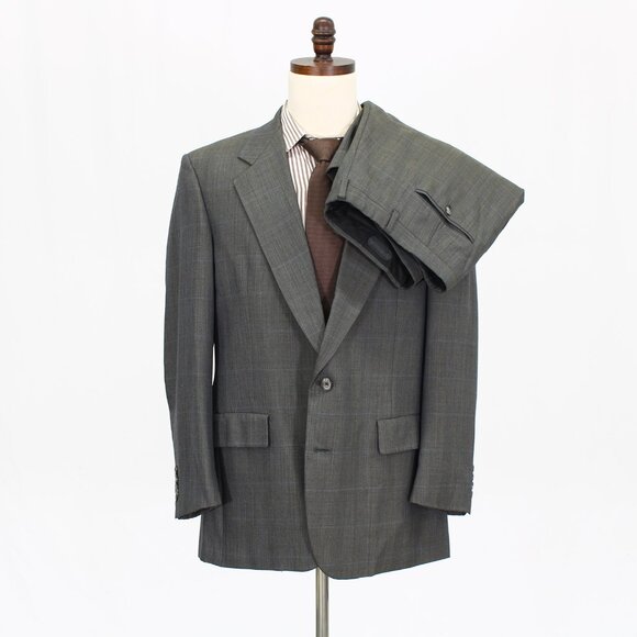 Vintage Hart Schaffner Marx 44R 38x29 Gray Check 2-Button Suit R464 - Picture 1 of 15